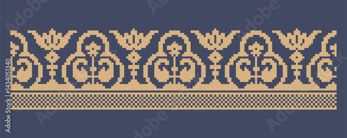 Ukrainian border pattern element. Stencil for block print or tattoo design. Floral geometric decor.