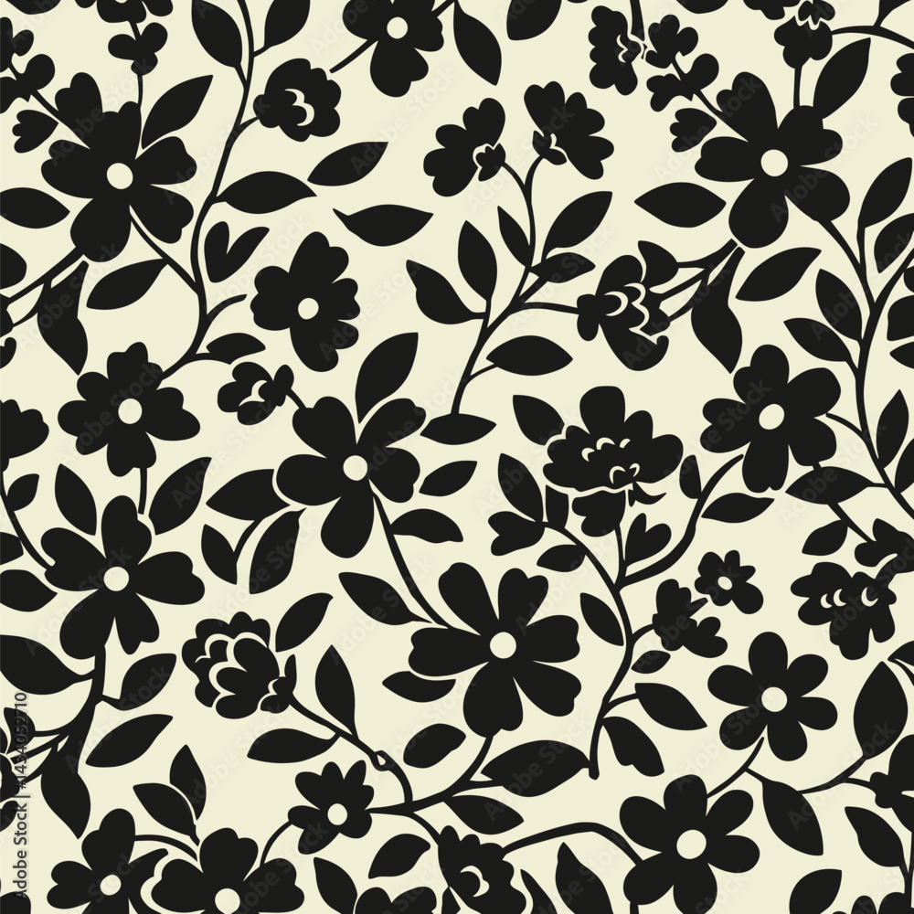 Elegant Black and White Floral Pattern on Beige Background Elegant Black and White Floral Pattern on Beige Background