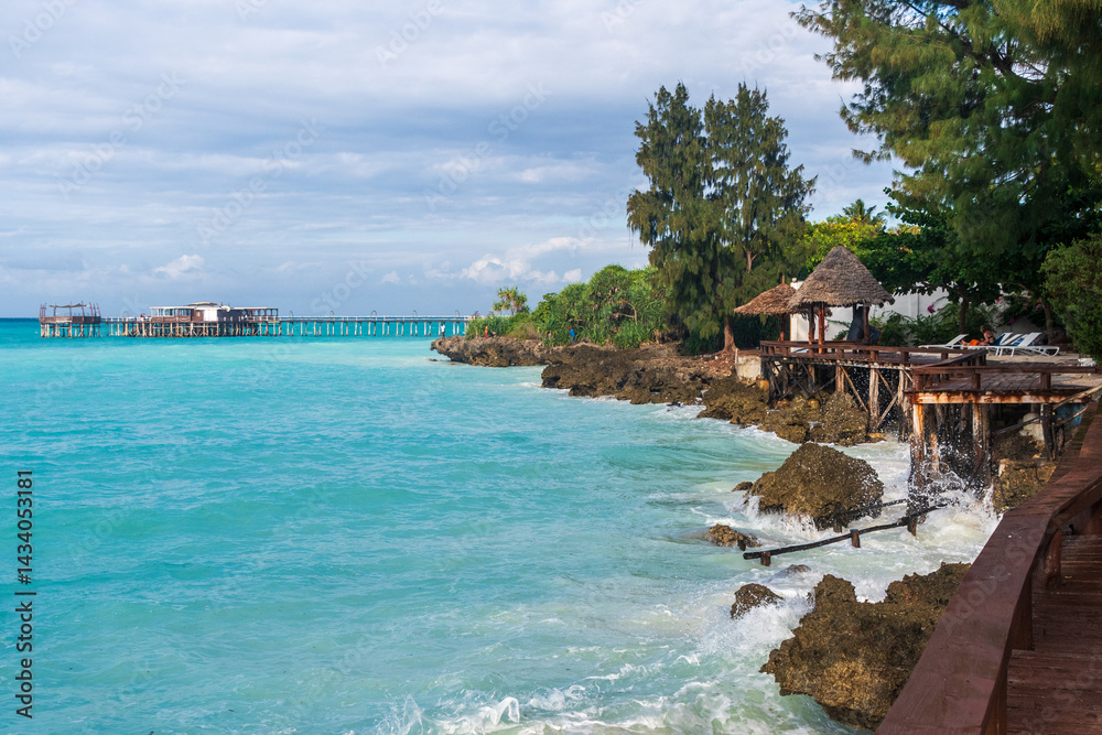 Outdoor shot of the coastline of northern zanzibar. Zanzibar, and in particular its coast is a popular tourist destination.