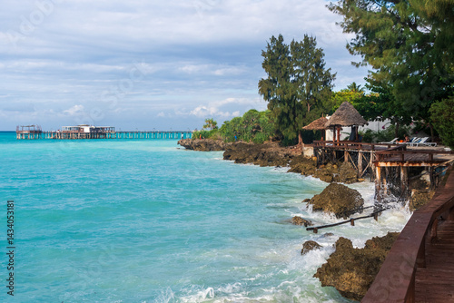 Obraz na płótnie Outdoor shot of the coastline of northern zanzibar. Zanzibar, and in particular its coast is a popular tourist destination. w salonie
