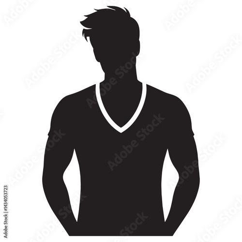 Classic V-neck T-shirt silhouette, wardrobe essential redefined – V-neck T-shirt illustration – Minimalist V-neck T-shirt vector – Men's dress silhouette

