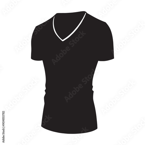 Sleek V-neck T-shirt silhouette, modern simplicity meets comfort – V-neck T-shirt illustration – Minimalist V-neck T-shirt vector – Men's dress silhouette

