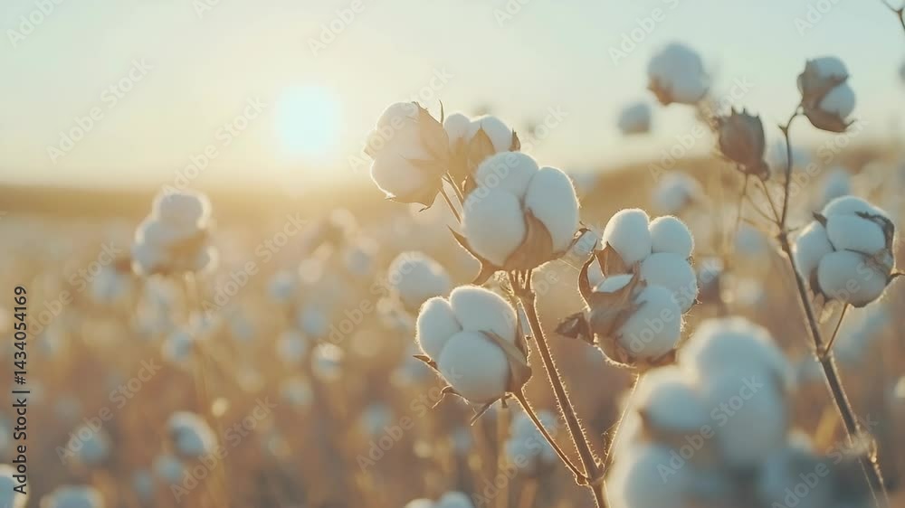 Cotton plants with fluffy bolls in a field with bright sunlight shining on the harvest landscape, nature, plants, agriculture
