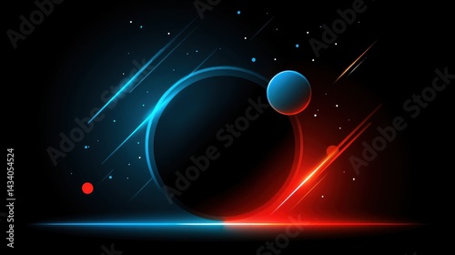 Abstract cosmic portal with vibrant blue and red light streaks against a dark backdrop creating a futuristic and dynamic visual experience for modern design