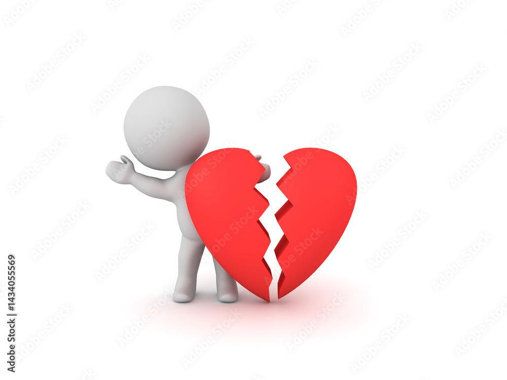 3D Character waving from behind broken heart 3D Character waving from behind broken heart