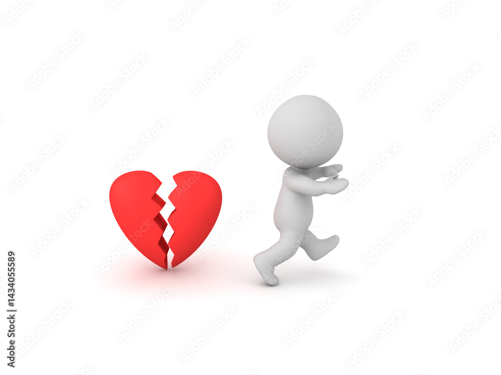 3D Character running away from broken heart 3D Character running away from broken heart