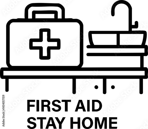 food safety hygiene training concept. First aid kit illustration with a sink and safety message.