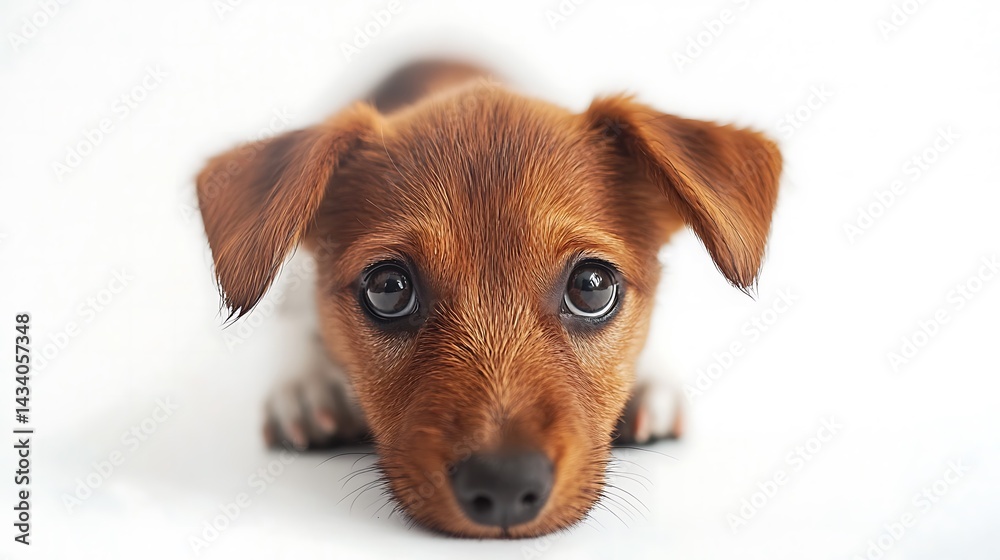Close-Up of a Small Brown Puppy with Big Eyes