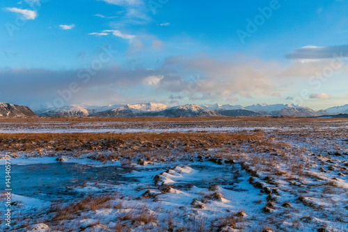 Outdoor shot highlighting the stunning Iclandic scenery on a frosty winter afternoon along Iceland's highway one.