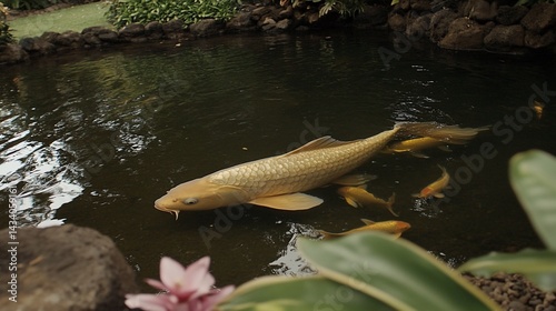 Goldfish in a tranquil garden pond photo