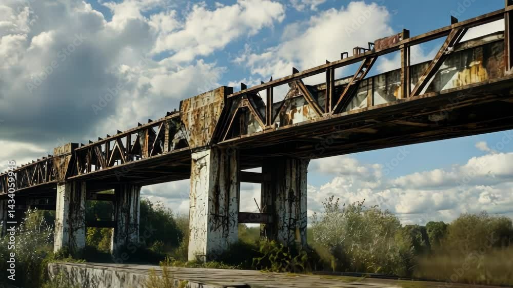 Rusty railway bridge across landscape