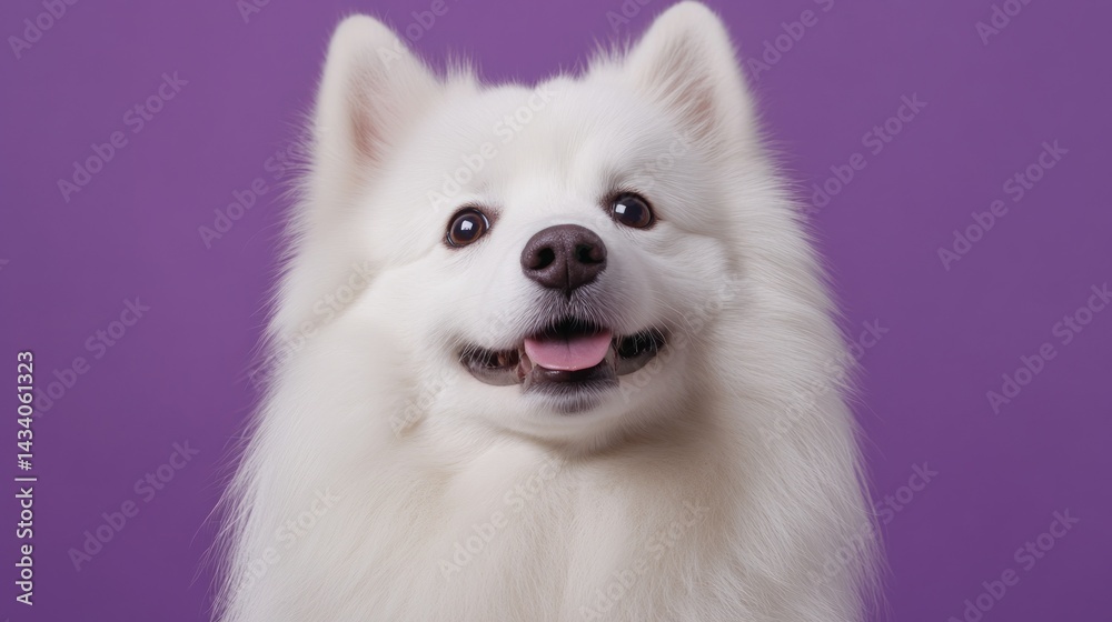 Obraz premium Happy white dog portrait against purple background