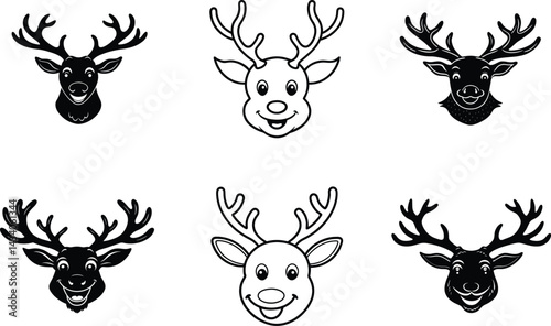 Wallpaper Mural Smiley Reindeer Face Outline Vector Icon Set, Cute Reindeer Face Outline Icons for Christmas Design,Christmas Reindeer Face Line Art Vector Collection, Adorable Reindeer Face Outline Icon Pack,  Torontodigital.ca