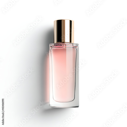 Elegant fragrance bottle with pink hues.