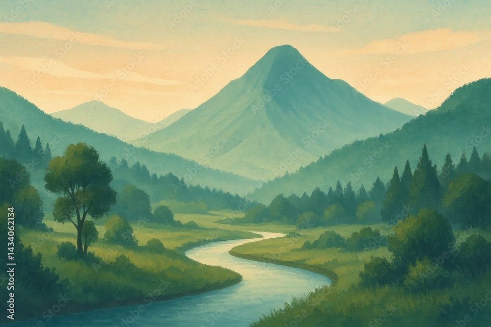 Serene Mountain Landscape for Nature Posters and Tranquil Interior Designs