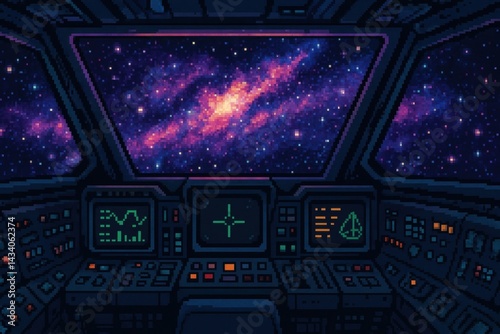 Obraz na płótnie Spaceship Cockpit View with Nebula Galaxy for High-Tech Sci-Fi Designs and Posters w salonie