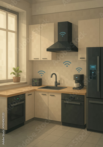 Obraz na płótnie Smart Home Kitchen Design Featuring High-Tech Appliances and Seamless Connectivity w salonie