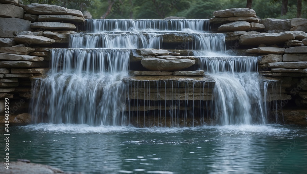 Fototapeta premium Serene cascading waterfalls over tiered stone formations