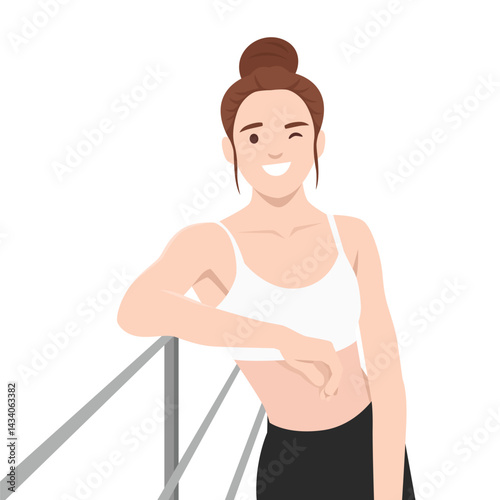 Confident Relax Fitness Enthusiast Winking on a Balcony. Flat vector illustration isolated on white background