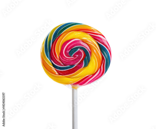 Colorful swirl lollipop for festive celebrations and treats on a transparent background, cut out