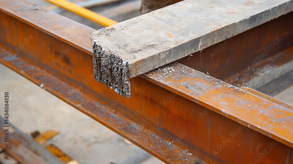 Concrete Slab Supported by Rusty Steel Beam