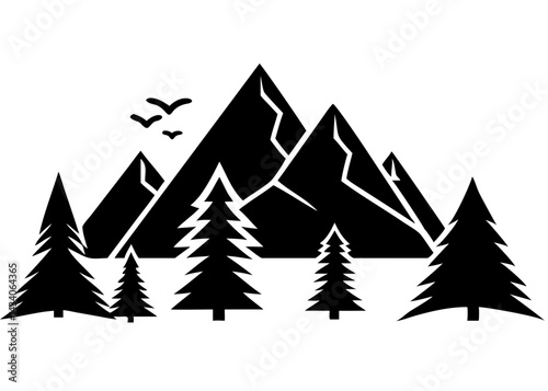 Wallpaper Mural Creative Black Silhouette of Mountains and Fir Trees | Camping Adventure Wildlife Landscape Icon Vector Illustration Torontodigital.ca