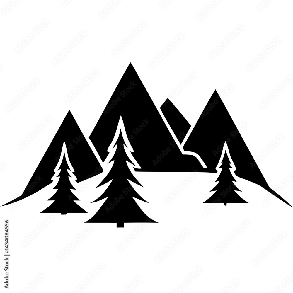 custom made wallpaper toronto digitalCreative Black Silhouette of Mountains and Fir Trees | Camping Adventure Wildlife Landscape Icon Vector Illustration