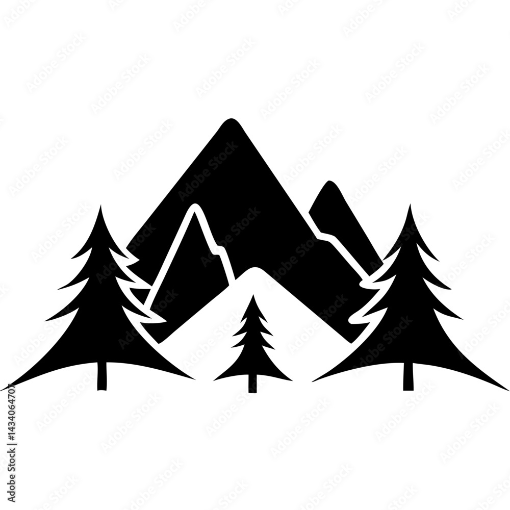 custom made wallpaper toronto digitalCreative Black Silhouette of Mountains and Fir Trees | Camping Adventure Wildlife Landscape Icon Vector Illustration