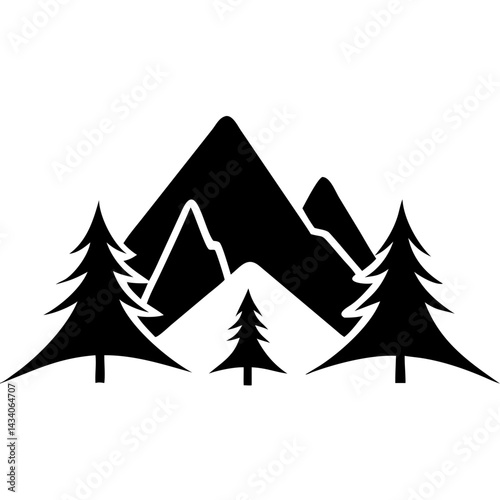 Wallpaper Mural Creative Black Silhouette of Mountains and Fir Trees | Camping Adventure Wildlife Landscape Icon Vector Illustration Torontodigital.ca