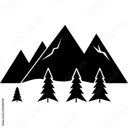 Wallpaper Mural Creative Black Silhouette of Mountains and Fir Trees | Camping Adventure Wildlife Landscape Icon Vector Illustration Torontodigital.ca