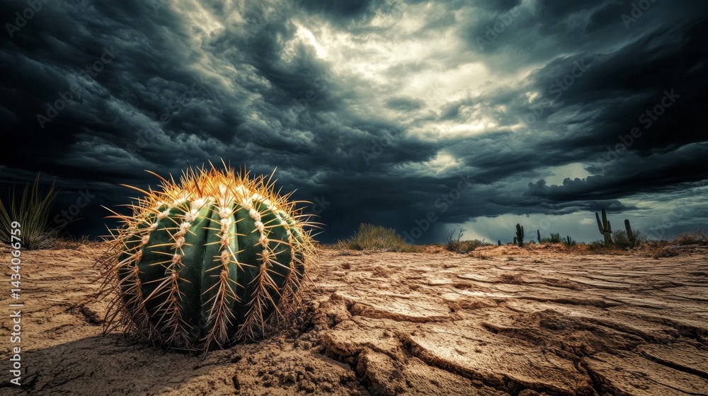 cactus in the middle of a dry desert with a dull sky