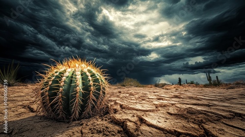 Obraz na płótnie cactus in the middle of a dry desert with a dull sky w salonie