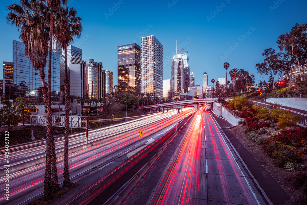 the skyline of los angeles at night, california