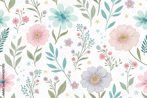 Wallpaper Mural Delicate Floral Pattern with Pastel Flowers and Soft Colors Torontodigital.ca