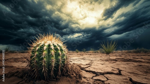 Obraz na płótnie cactus in the middle of a dry desert with a dull sky w salonie