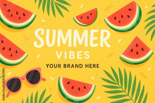 Vibrant Summer Vibes Banner with Watermelons and Tropical Leaves for Advertising Design