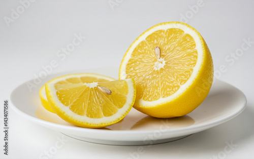白いお皿に乗せられたカットしたフレッシュなレモン