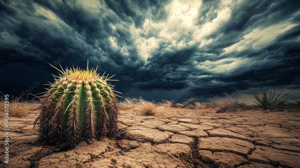 cactus in the middle of a dry desert with a dull sky