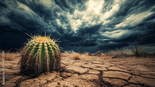 Obraz na płótnie cactus in the middle of a dry desert with a dull sky w salonie