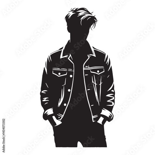 Stylish Denim Jacket silhouette, the ultimate casual outerwear – Denim Jacket illustration – Minimalist Denim Jacket vector – Men’s dress silhouette

