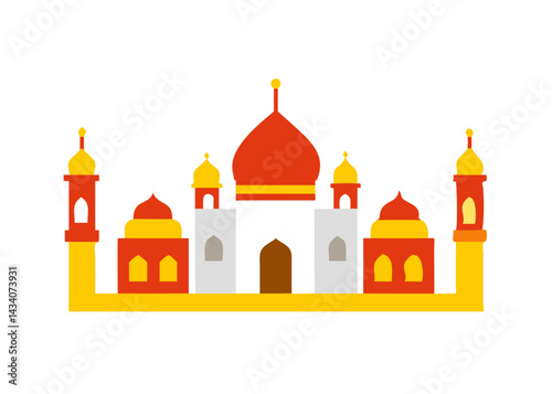 Clean vector artwork showing six Taj Mahals in a unique color scheme and minimalist style on white.