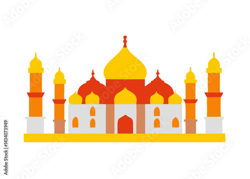 Minimal vector illustration of six Taj Mahal monuments with green domes on white background. Perfect for cultural, travel, or educational designs.

