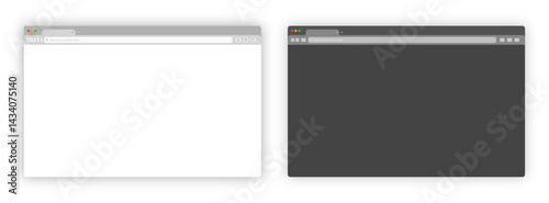 Transparent browser window on blue and violet background. Window internet browser with toolbar and search bar. Blank screen website mockup. Template design for ui, ux, app. Vector illustration