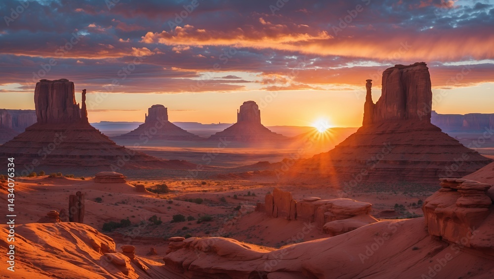 Naklejka premium Sunrise over monument valley illuminating iconic buttes