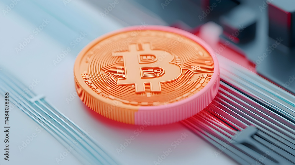 Close-up of a Pink and Orange Bitcoin on an Abstract Background Close-up of a Pink and Orange Bitcoin on an Abstract Background