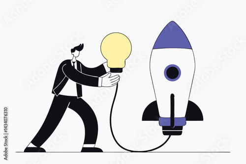 Entrepreneur Startup Concept with Lightbulb Idea and Rocket Launch