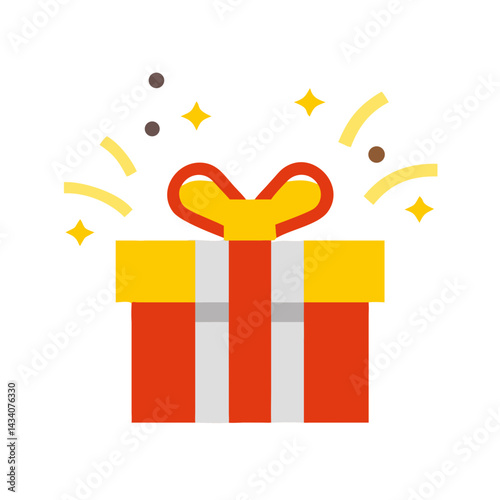 Minimalist illustration in red, white and yellow. Present. Gifts.