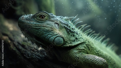 Gentle green iguana captivating creature reptile portrait exotic animal scaly skin wildlife encounter nature observation jungle inhabitant peaceful gaze serene expression herpetology lowercase
