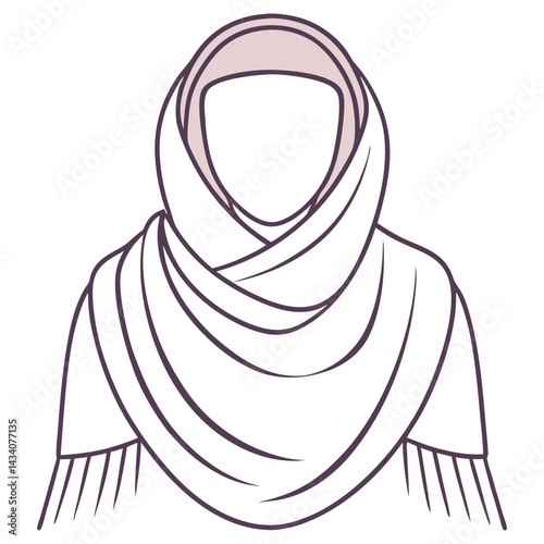 Arab Woman Outline with Hijab and Shawl on Transparent Background, Muslim Fashion
