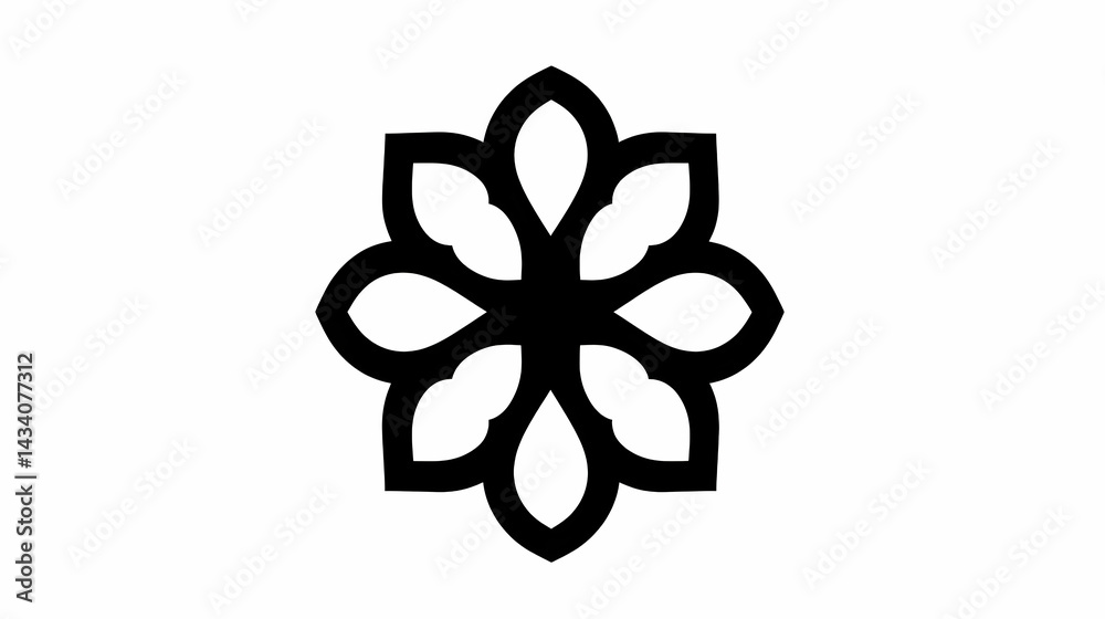 Ornate, symmetrical floral design in a graphic style. Ornate, symmetrical floral design in a graphic style.